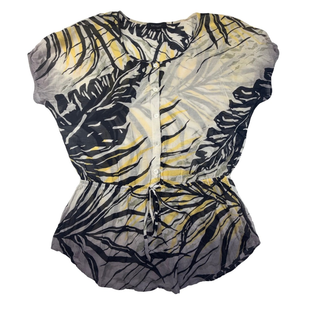 Karen Kane Peplum Blouse Womens M Abstract Floral Print‎ Tropical Button Front